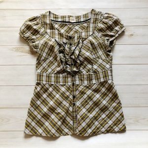 Anthropologie Edme & Esytlle Plaid Ruffle Blouse